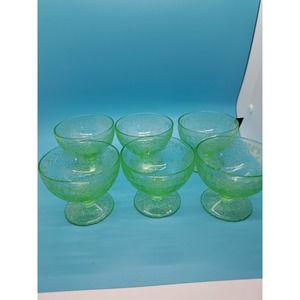 Set of 6 Vintage Green Vaseline glass dessert dishes